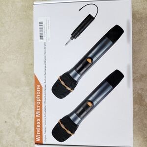 Wireless Rechargeable Cordless Microphone with Black and Silver Design